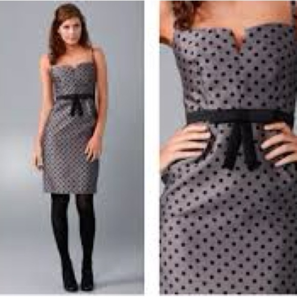 Vintage An Original Milly of New York Retro Gray Polka Dot Pencil Dress Size 8